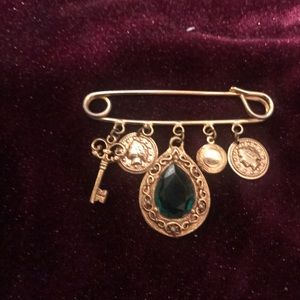 Oversized Diaper Pin with Charms Brooch